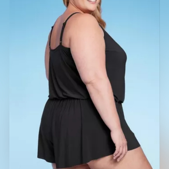 High Neck Swim Romper With Pockets - One Piece Swimsuit - by Aqua Green - Picture 2 of 8